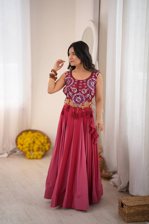 Wine Pink Embroidered Lehenga Choli Set - photo 1