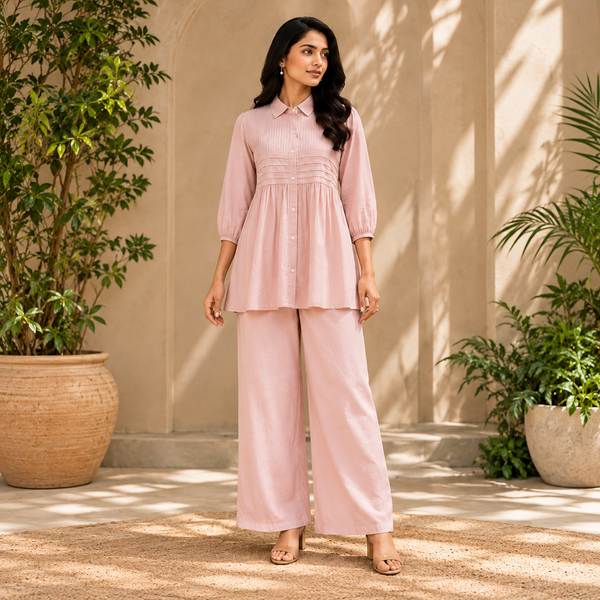 Blush Pleated Cotton Co-Ord Set - photo 1