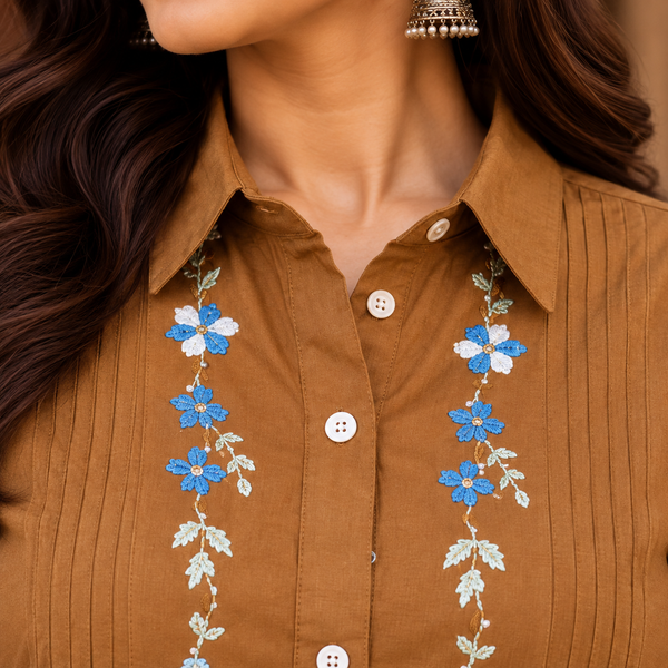 Ochre Bloom Embroidered Cotton Tunic - photo 2