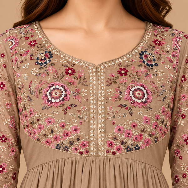 Mocha Beige Anarkali Suit Set - photo 2