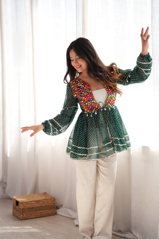 Bottle Green Kediya Style Top for Women - photo 1