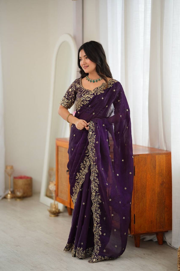 Royal Purple Fendy Silk Saree - photo 1