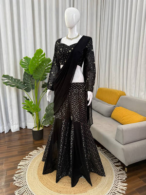 Black Georgette Sharara Set with Blouse - photo 3