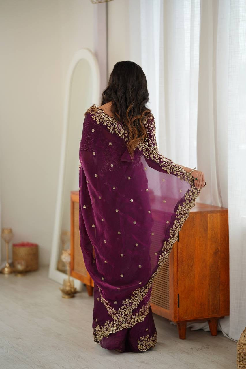 Wine Fendy Silk Saree, Thread & Sequin - photo 6