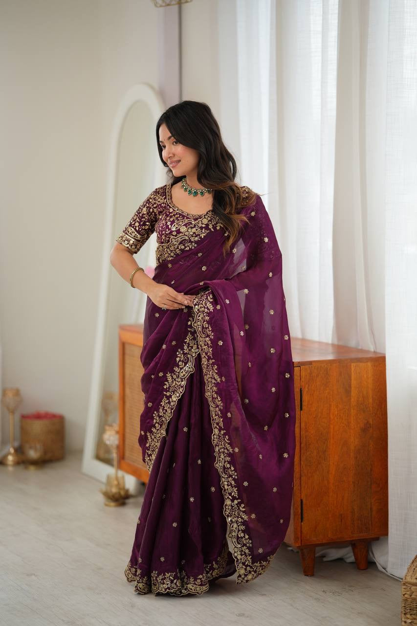 Heavy Fendy Silk Designer Saree with Thread & Sequin Embroidery