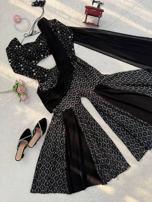 Black Georgette Sharara Set with Blouse - photo 6