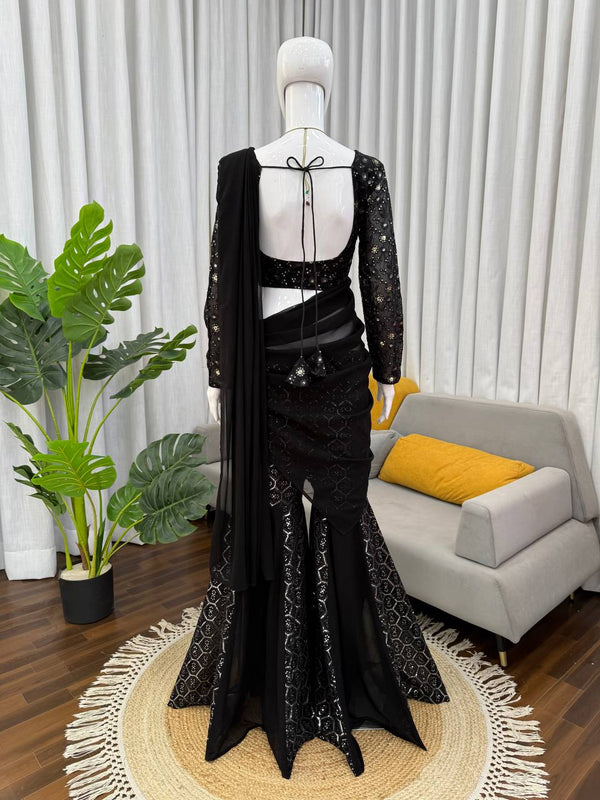 Black Georgette Sharara Set with Blouse - photo 5