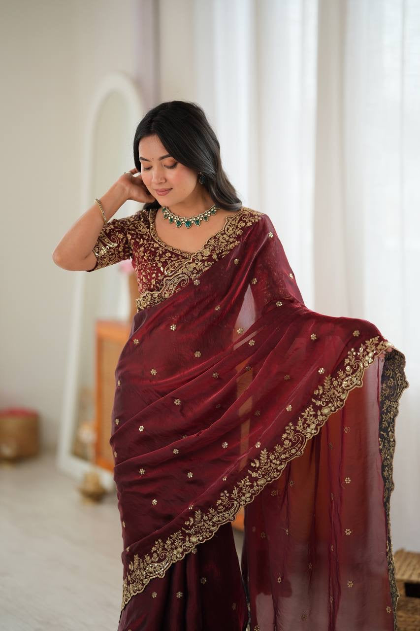 Maroon Fendy Silk Saree with Thread - photo 2