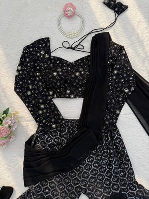 Black Georgette Sharara Set with Blouse - photo 7