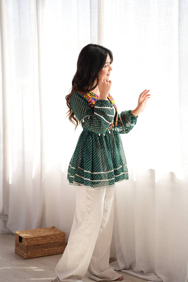 Bottle Green Kediya Style Top for Women - photo 2