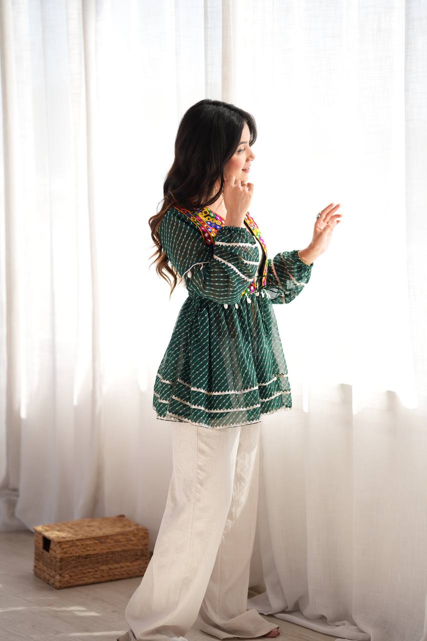 Bottle Green Kediya Style Top for Women - photo 2
