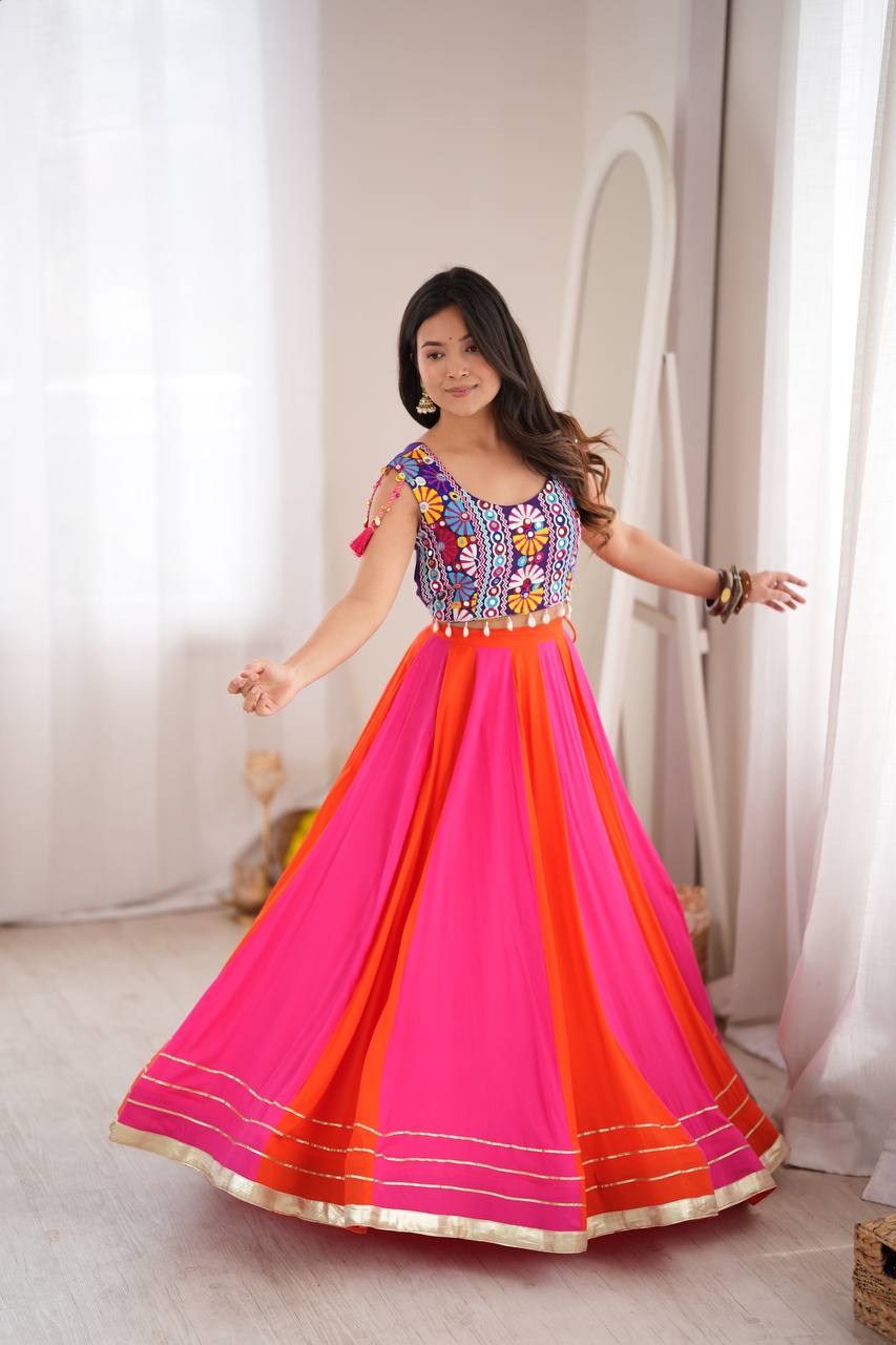 Pink & Orange Bandhani Style Lehenga Choli