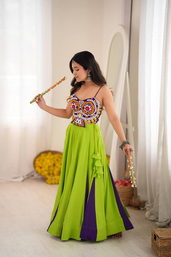 Neon Green & Navy Blue Lehenga Choli - photo 3