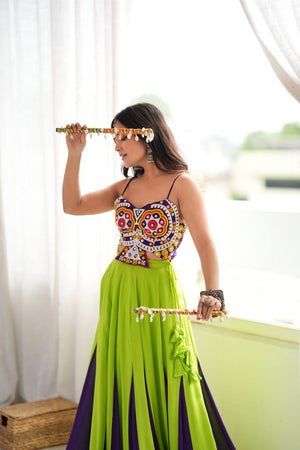 Neon Green & Navy Blue Lehenga Choli - photo 2