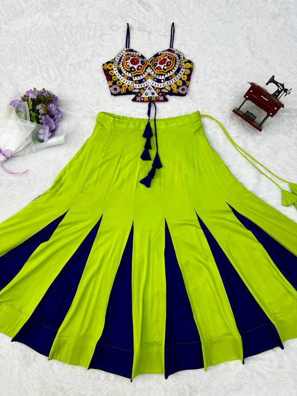 Neon Green & Navy Blue Lehenga Choli - photo 6