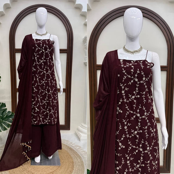 Wine Georgette 3-Piece Suit Set - photo 4