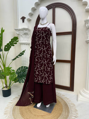 Wine Georgette 3-Piece Suit Set - photo 3