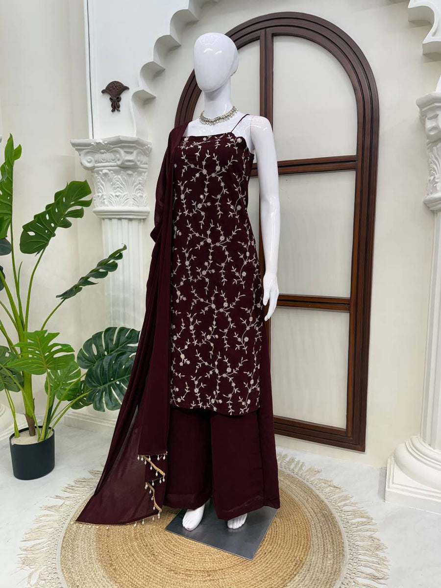 Wine Georgette 3-Piece Suit Set - photo 3