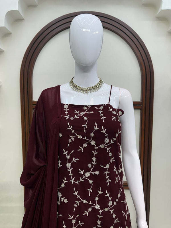 Wine Georgette 3-Piece Suit Set - photo 2