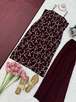 Wine Georgette 3-Piece Suit Set - photo 5