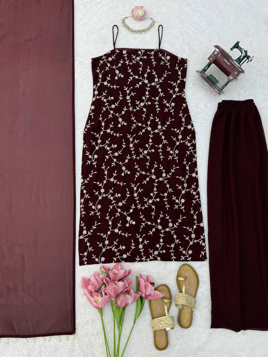 Wine Georgette 3-Piece Suit Set - photo 6