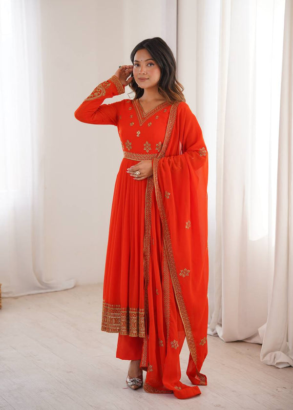 Royal Red Embroidered Anarkali Suit Set - photo 1