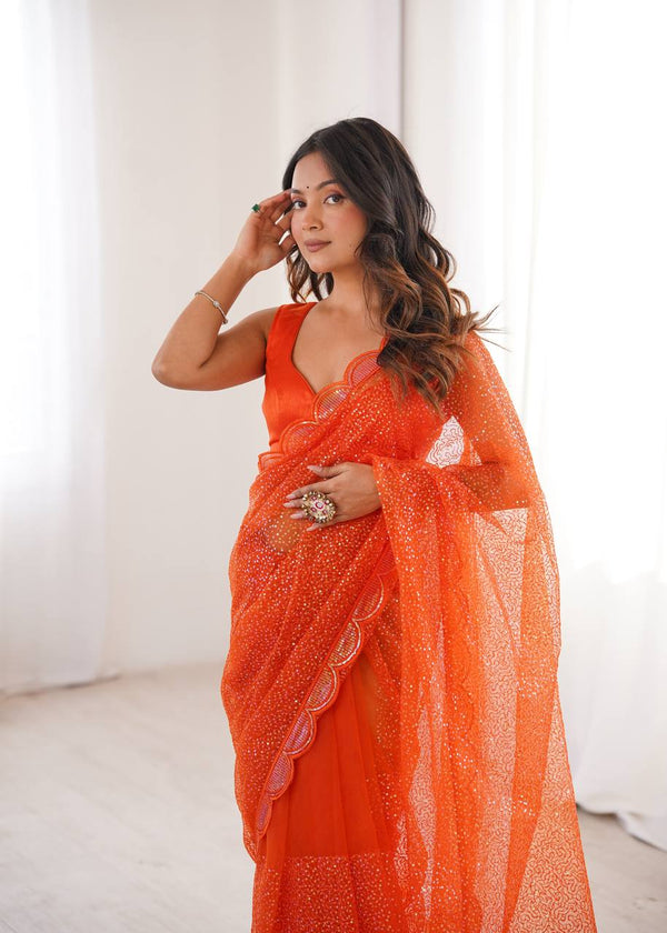 Soft Net Saree with Sequin & Thread - photo 6