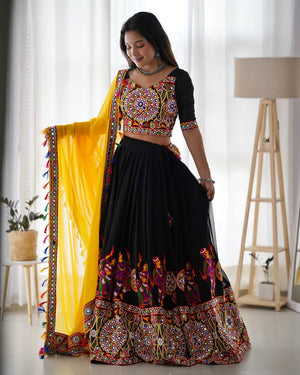 Black & Yellow Semi-Stitched Lehenga Choli - photo 6