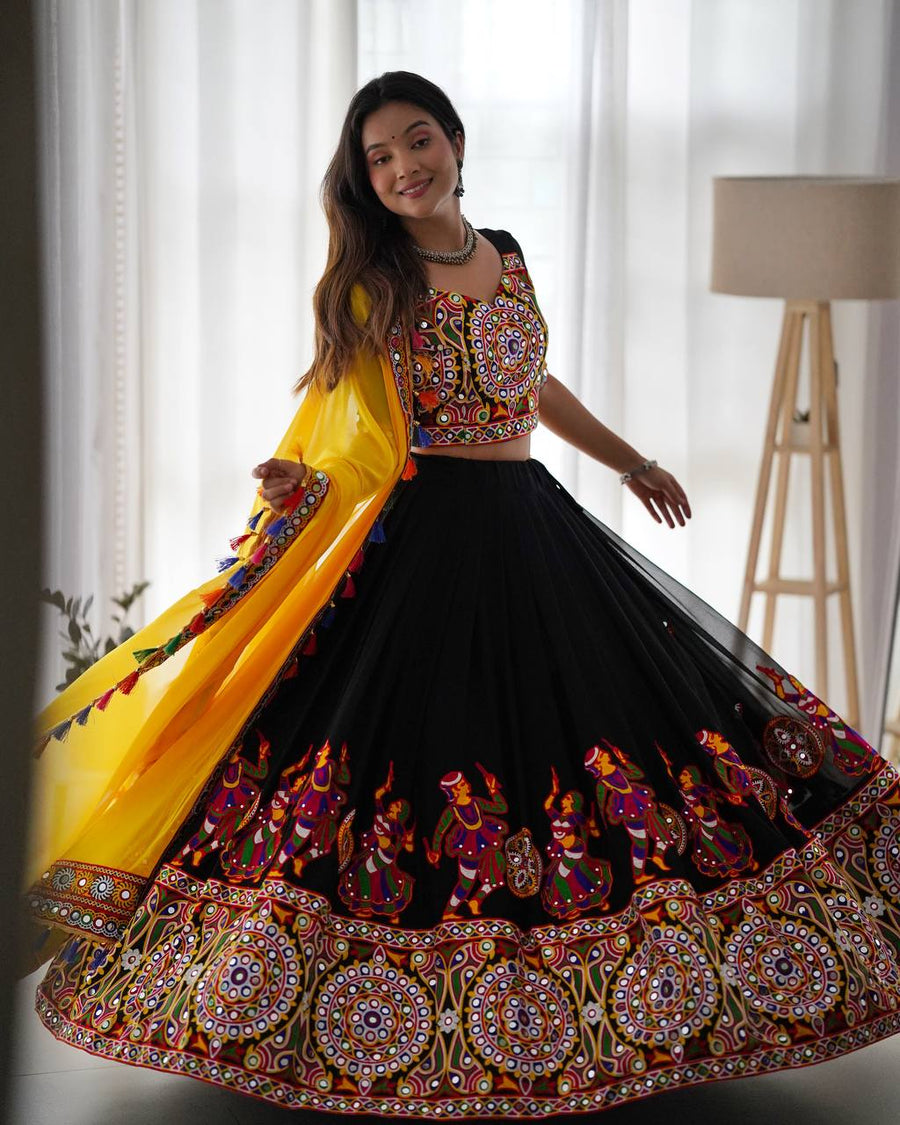 Black & Yellow Semi-Stitched Lehenga Choli - photo 4