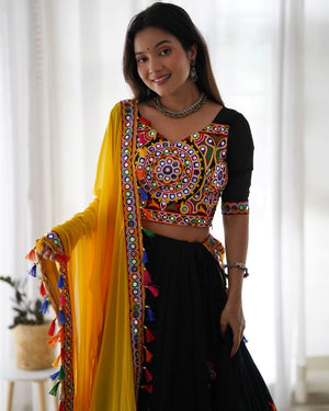 Black & Yellow Semi-Stitched Lehenga Choli - photo 2