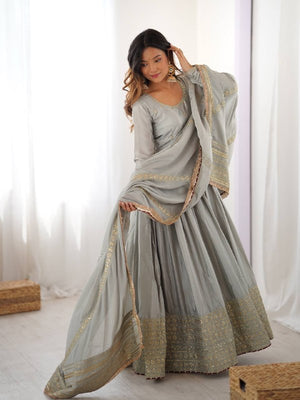 Grey Chinon Anarkali Suit Set - photo 6