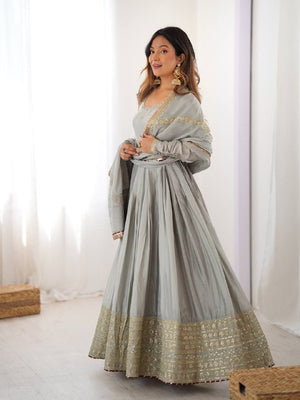 Grey Chinon Anarkali Suit Set - photo 5