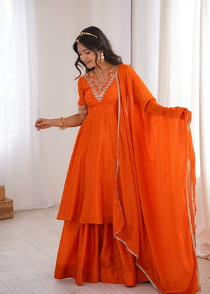 Orange Chinon Silk Top Palazzo Set - photo 4