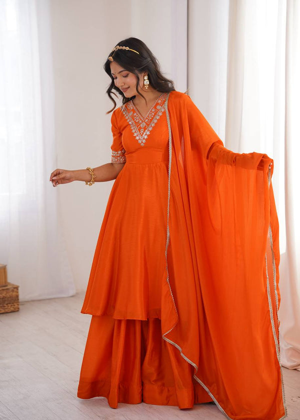 Orange Chinon Silk Top Palazzo Set - photo 4