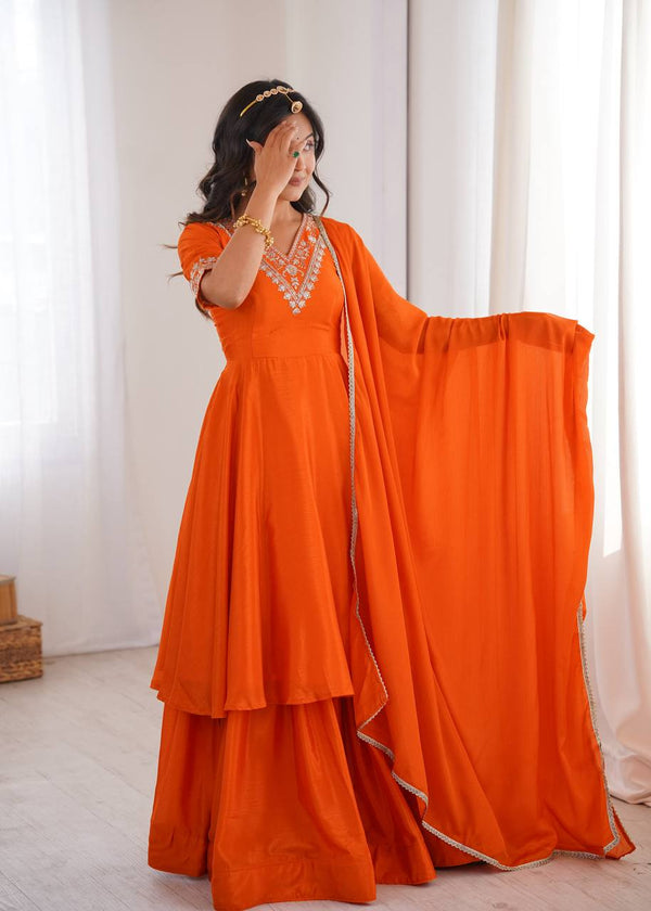 Orange Chinon Silk Top Palazzo Set - photo 3
