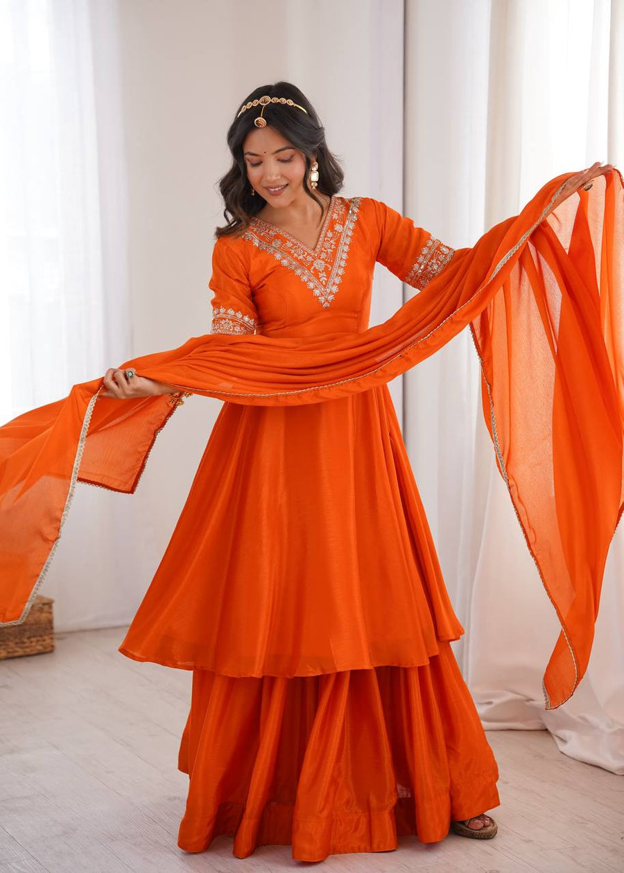 Orange Chinon Silk Top Palazzo Set - photo 1