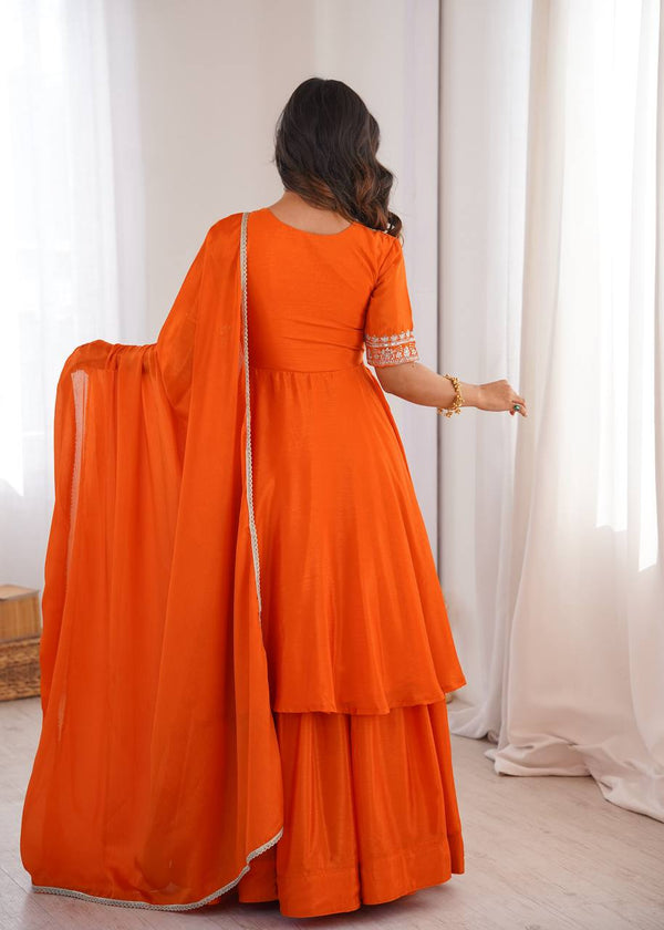 Orange Chinon Silk Top Palazzo Set - photo 5