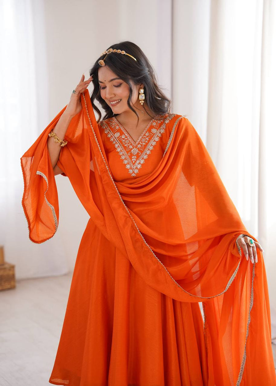 Orange Chinon Silk Top Palazzo Set - photo 2