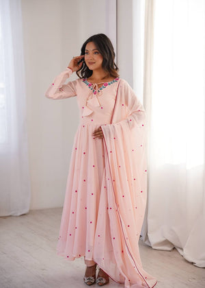 Premium Blush Pink Embroidered Anarkali Suit with Dupatta