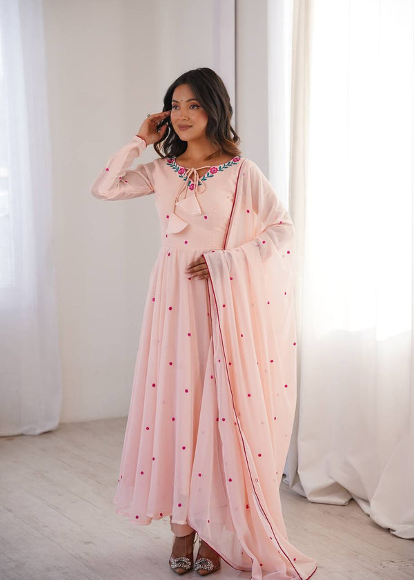 Blush Pink Embroidered Anarkali Suit - photo 1