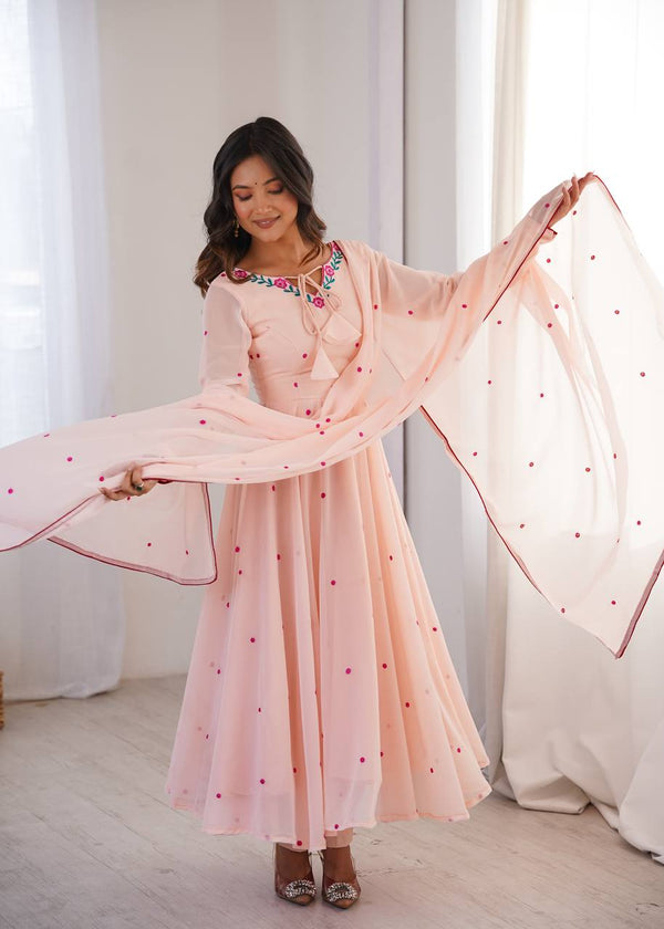 Blush Pink Embroidered Anarkali Suit - photo 5