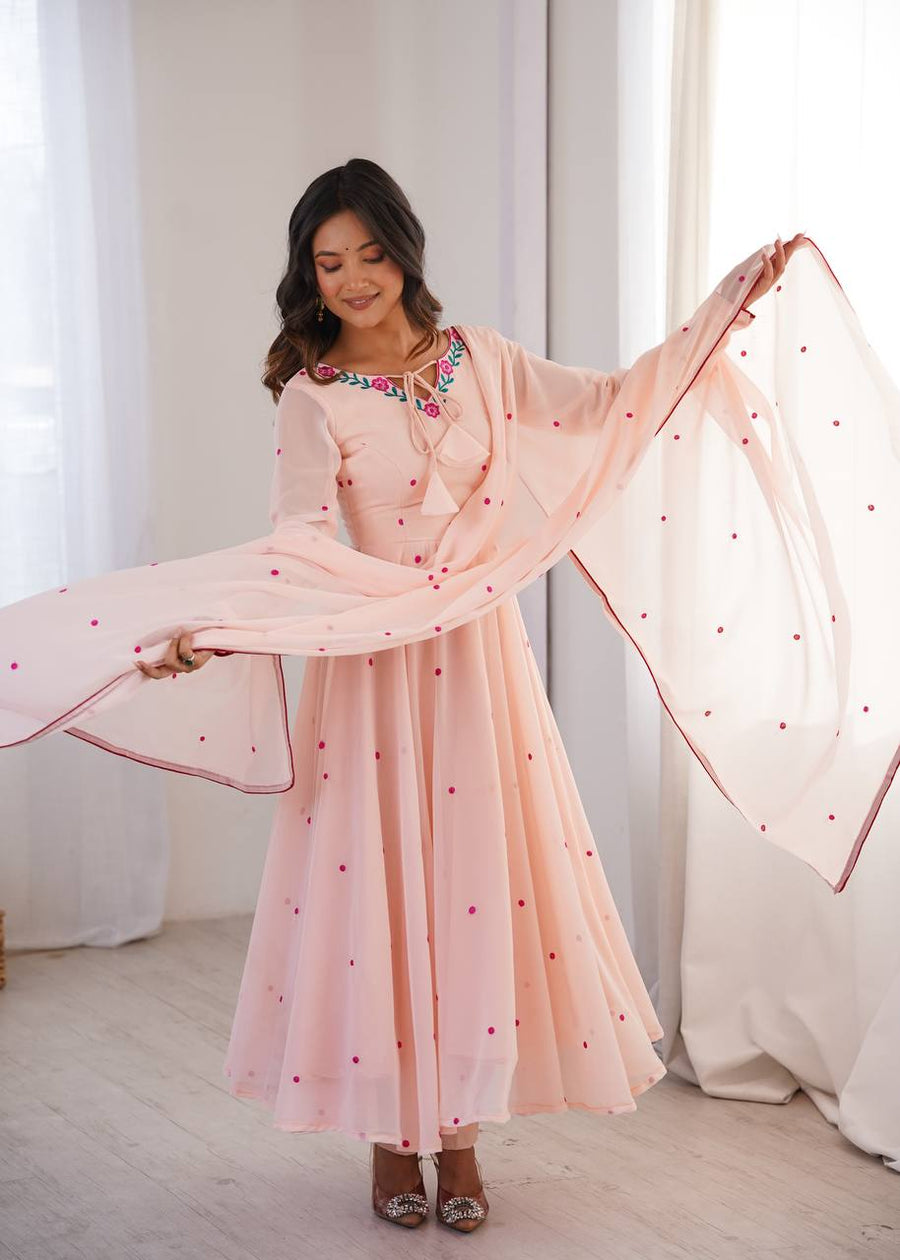 Blush Pink Embroidered Anarkali Suit - photo 5