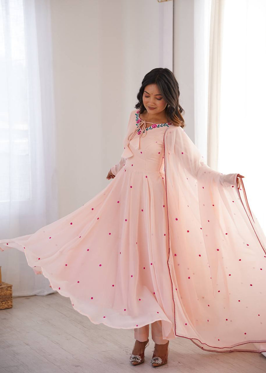 Blush Pink Embroidered Anarkali Suit - photo 6