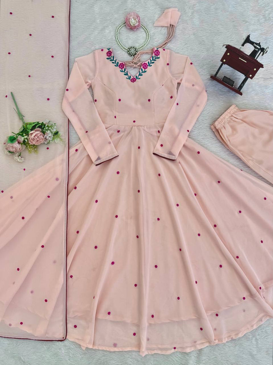 Blush Pink Embroidered Anarkali Suit - photo 7