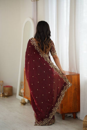 Maroon Fendy Silk Saree with Thread - photo 3