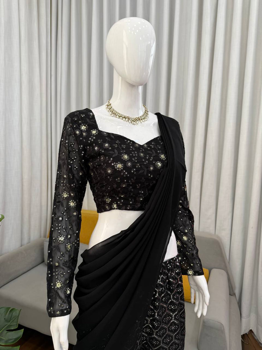 Black Georgette Sharara Set with Blouse - photo 4
