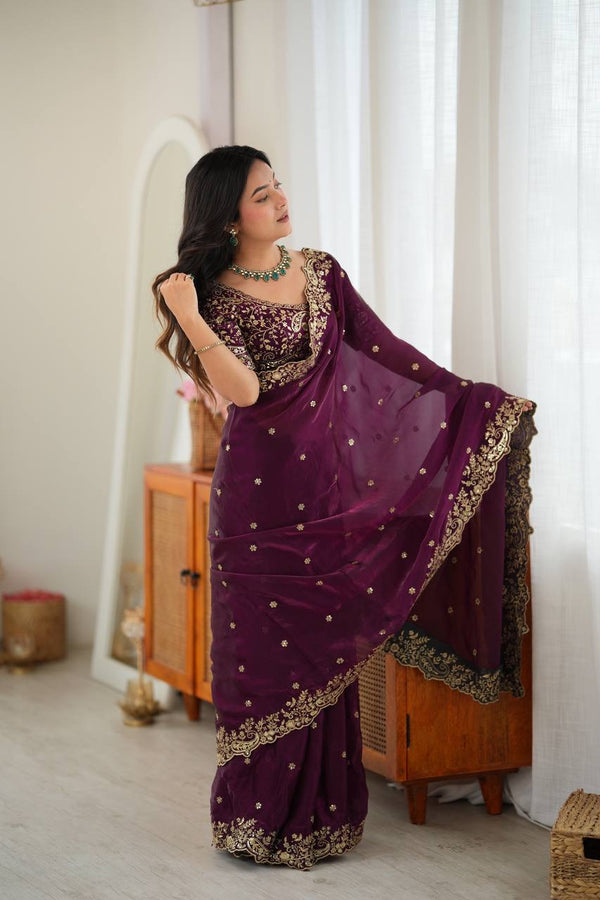 Wine Fendy Silk Saree, Thread & Sequin - photo 3