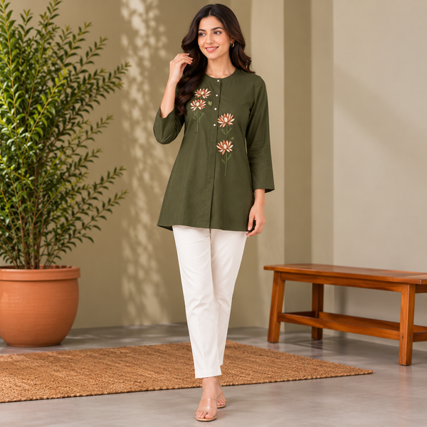 Slate Blossom Hand-Embroidered Tunic - photo 3
