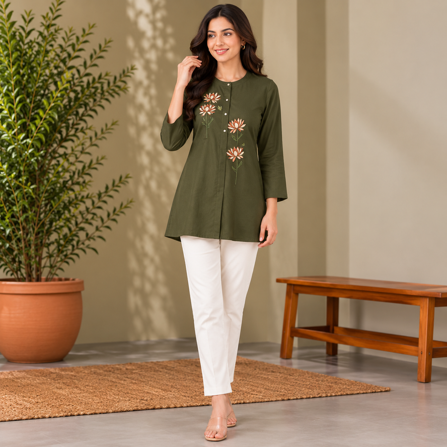 Slate Blossom Hand-Embroidered Tunic - photo 3