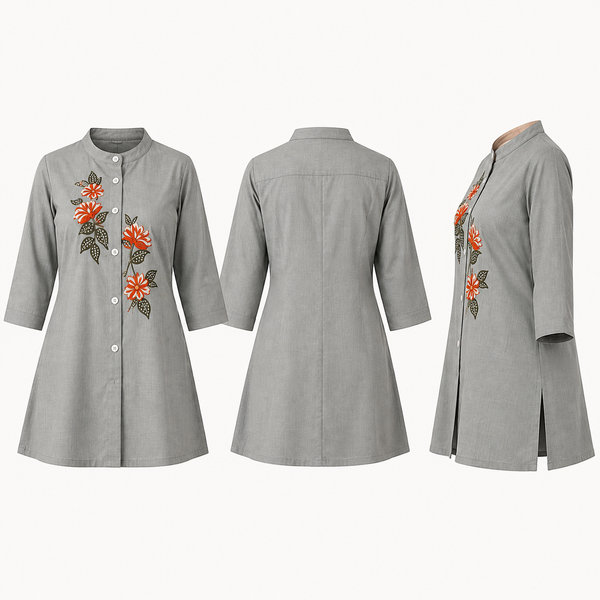 Slate Blossom Hand-Embroidered Tunic - photo 10